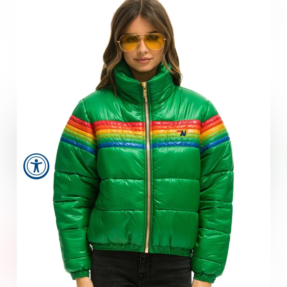 Aviator Nation 6 STRIPE LUXE APRES PUFFER JACKET - GLOSSY AMAZON perfect!